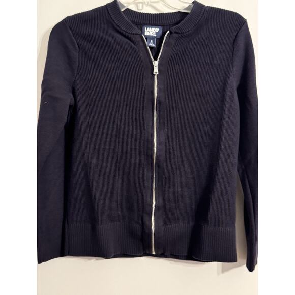 Women’s Cotton Zip-front Cardigan Sweater- Land's End -navy Sz Small - Picture 2 of 8